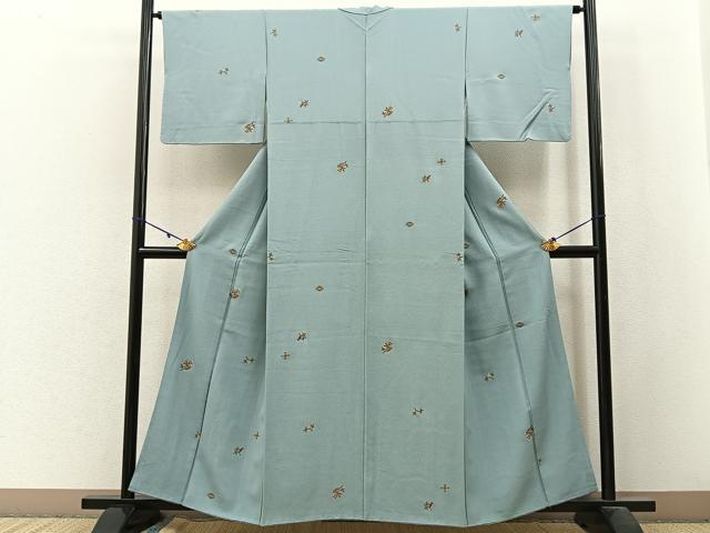 平和屋着物■上質な小紋 七宝花文 金彩 鬼しぼ縮緬 正絹 逸品 BAAW9936hj