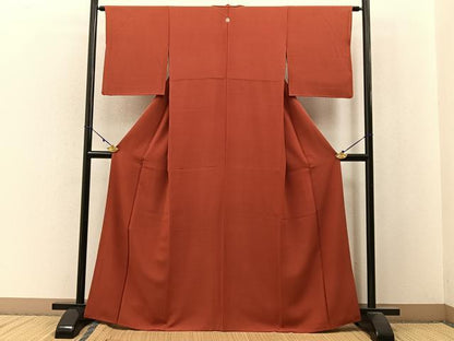 平和屋着物■上質な色無地 赤丹色 正絹 逸品 BAAW9938hj