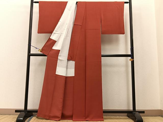 平和屋着物■上質な色無地 赤丹色 正絹 逸品 BAAW9938hj