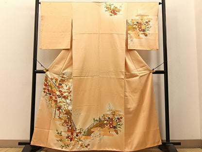 平和屋着物■訪問着　駒刺繍　渡橋菊花文　暈し染め　金彩　正絹　逸品　BAAW9941hj
