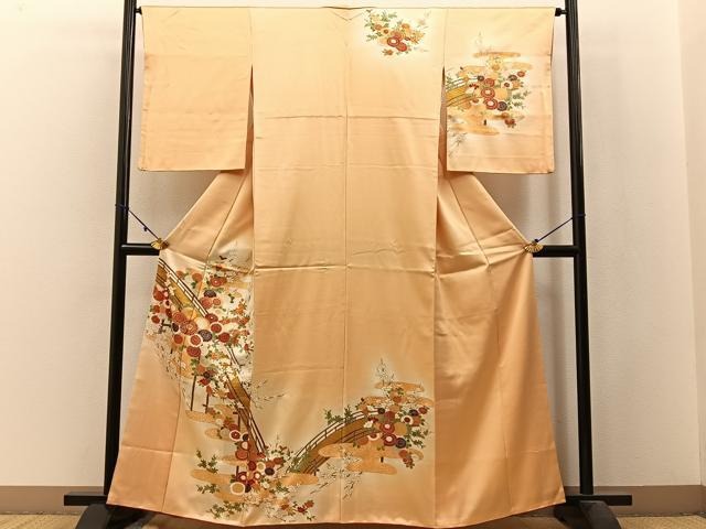 平和屋着物■訪問着　駒刺繍　渡橋菊花文　暈し染め　金彩　正絹　逸品　BAAW9941hj