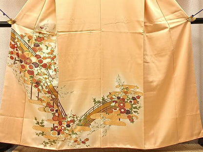 平和屋着物■訪問着　駒刺繍　渡橋菊花文　暈し染め　金彩　正絹　逸品　BAAW9941hj