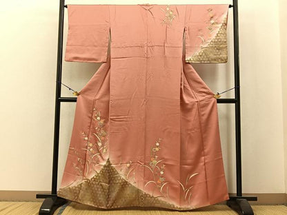 平和屋着物■訪問着 駒刺繍 籠目菊文 暈し染め 金彩 正絹 逸品 BAAW9946hj