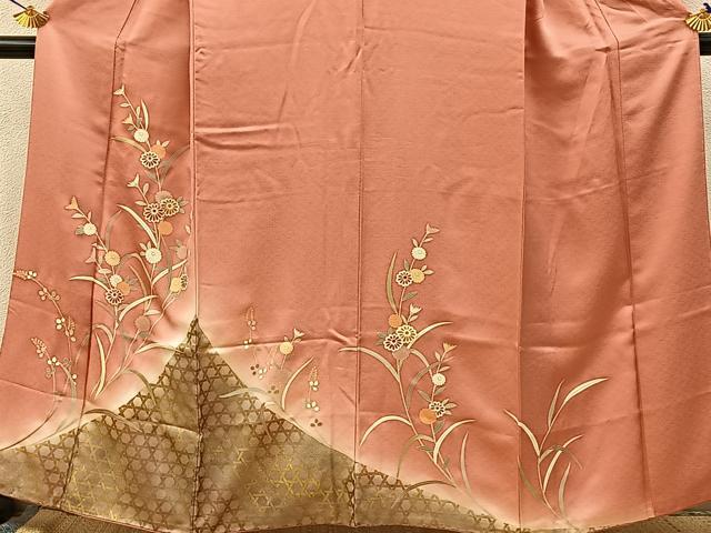 平和屋着物■訪問着 駒刺繍 籠目菊文 暈し染め 金彩 正絹 逸品 BAAW9946hj