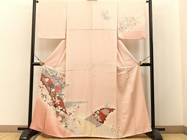 平和屋着物■訪問着 御所車草花文 暈し染め 銀彩 正絹 逸品 BAAW9947hj