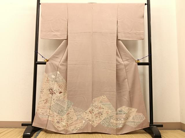 平和屋着物■豪華色留袖 刺繍 切嵌花唐草文 銀糸 正絹 逸品 BAAW9954hj