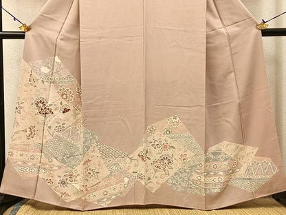 平和屋着物■豪華色留袖 刺繍 切嵌花唐草文 銀糸 正絹 逸品 BAAW9954hj