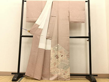 平和屋着物■豪華色留袖 刺繍 切嵌花唐草文 銀糸 正絹 逸品 BAAW9954hj
