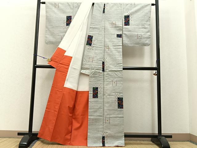 平和屋着物■上質な紬 短冊花文 正絹 逸品 未使用 BAAW9955hj