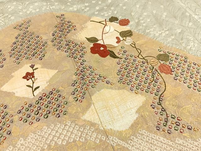 平和屋着物■訪問着　絞り　刺繍　道長草花文　金彩　正絹　逸品　BAAW9956hj