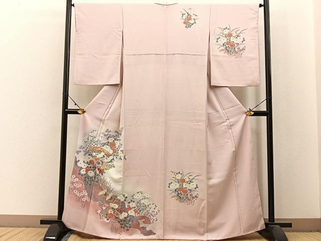 平和屋着物■訪問着 飛鶴地紙花文 暈し染め 金彩 正絹 逸品 BAAW9957hj