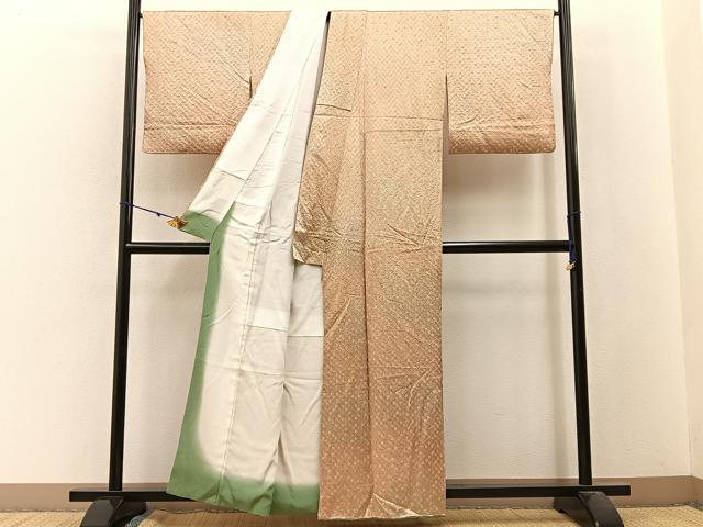 平和屋着物■上質な小紋　絞り　菱文様　暈し染め　正絹　逸品　BAAW9961hj