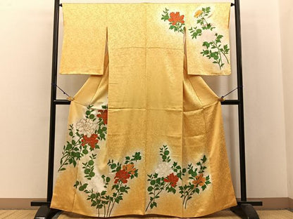 平和屋着物■訪問着 駒刺繍 牡丹菊文 暈し染め 金彩 正絹 逸品 BAAW9963hj