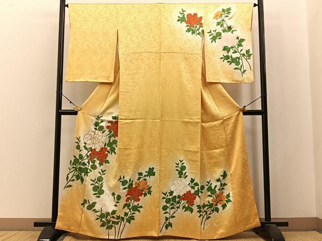 平和屋着物■訪問着 駒刺繍 牡丹菊文 暈し染め 金彩 正絹 逸品 BAAW9963hj