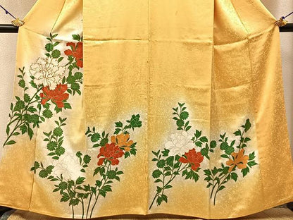 平和屋着物■訪問着 駒刺繍 牡丹菊文 暈し染め 金彩 正絹 逸品 BAAW9963hj