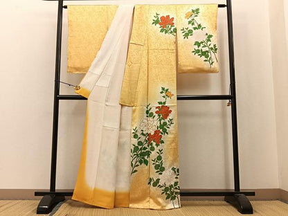 平和屋着物■訪問着 駒刺繍 牡丹菊文 暈し染め 金彩 正絹 逸品 BAAW9963hj