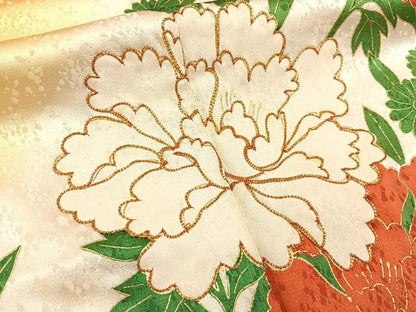 平和屋着物■訪問着 駒刺繍 牡丹菊文 暈し染め 金彩 正絹 逸品 BAAW9963hj
