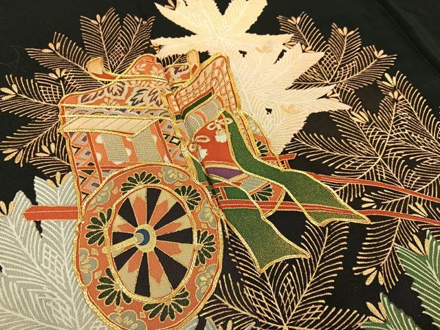 平和屋着物■豪華黒留袖 駒刺繍 御所車若松葉文 金彩 正絹 逸品 BAAW9966hj