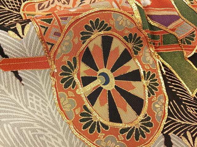平和屋着物■豪華黒留袖 駒刺繍 御所車若松葉文 金彩 正絹 逸品 BAAW9966hj