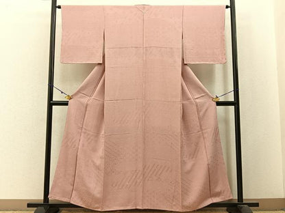 平和屋着物■上質な色無地　吉祥花地紋　赤香色　正絹　逸品　未使用　BAAW9969hj