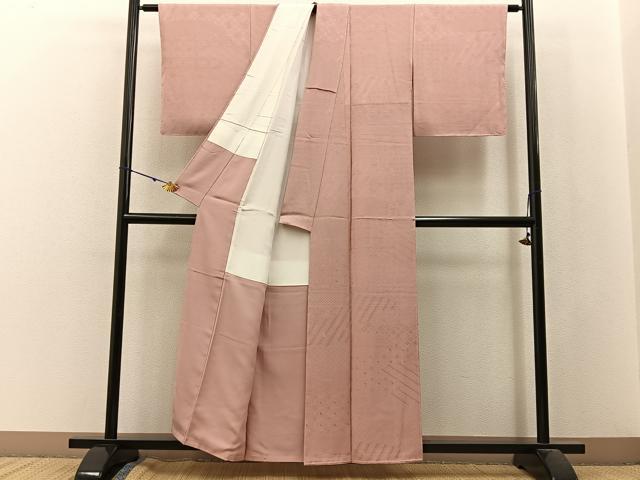 平和屋着物■上質な色無地　吉祥花地紋　赤香色　正絹　逸品　未使用　BAAW9969hj