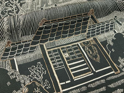 平和屋着物■訪問着 金糸刺繍 風景文 黒地 正絹 逸品 BAAW9974hj