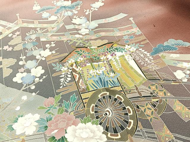 平和屋着物■訪問着 御所車花文 暈し染め 金彩 ロング丈 正絹 逸品 BAAW9978hj