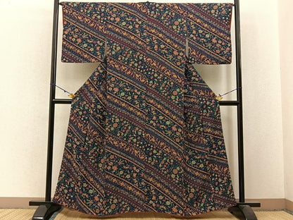平和屋着物■上質な小紋　更紗花鳥文　正絹　逸品　BAAW9982hj