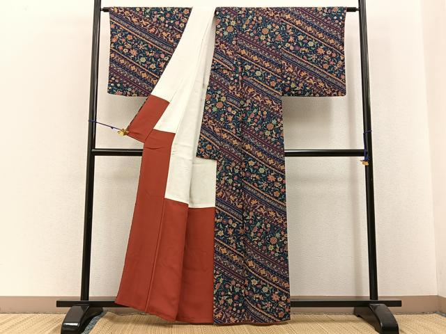 平和屋着物■上質な小紋　更紗花鳥文　正絹　逸品　BAAW9982hj