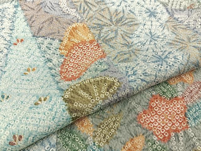 平和屋着物■上質な小紋　鹿の子切嵌花文　金彩　鬼しぼ縮緬　正絹　逸品　BAAW9983hj