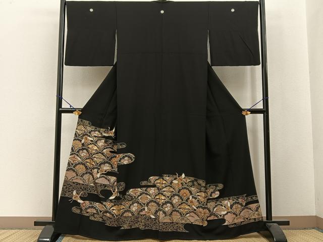 平和屋着物■豪華黒留袖　駒刺繍　飛鶴正倉院花文　金彩　正絹　逸品　BAAW9985hj