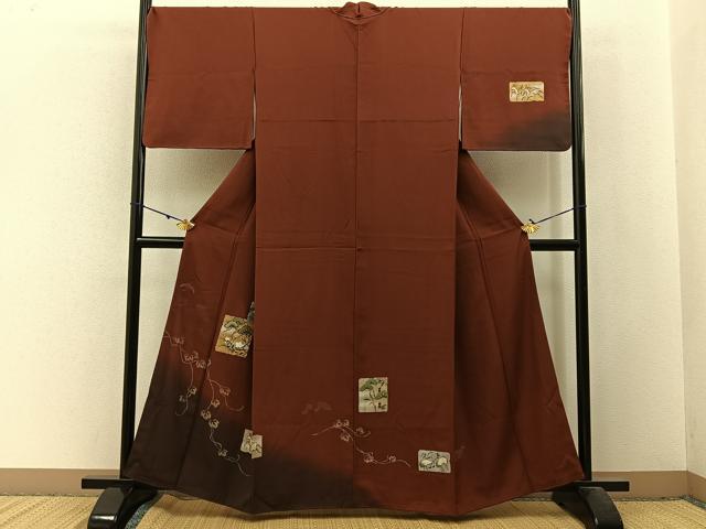 平和屋着物■訪問着　色紙重ね動物花文　暈し染め　金銀彩　正絹　逸品　BAAW9991hj