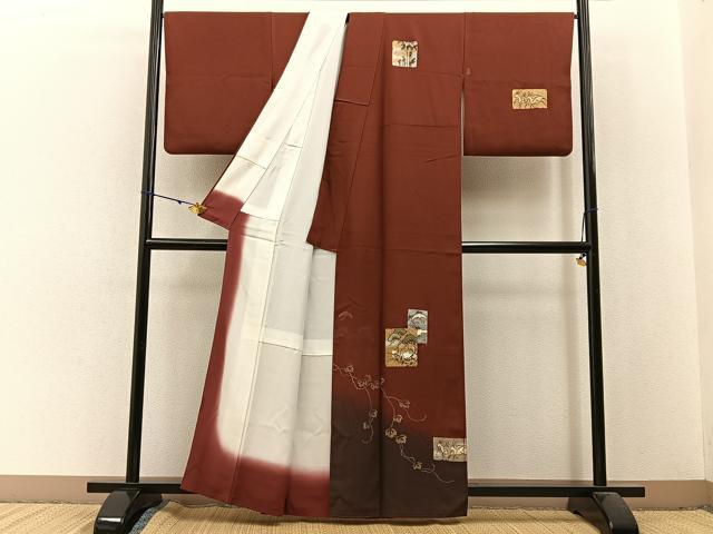 平和屋着物■訪問着　色紙重ね動物花文　暈し染め　金銀彩　正絹　逸品　BAAW9991hj