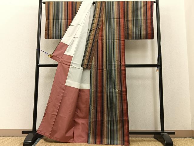 平和屋着物■上質な小紋　縞　正絹　逸品　BAAW9992hj