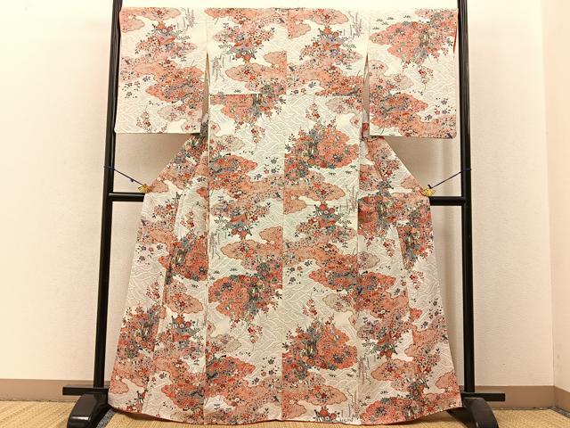 平和屋着物■上質な小紋　御所車花文　金彩　正絹　逸品　BAAW9993hj