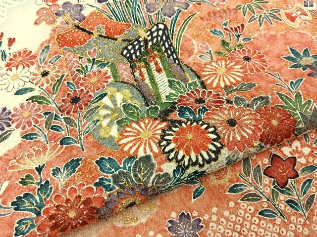 平和屋着物■上質な小紋　御所車花文　金彩　正絹　逸品　BAAW9993hj