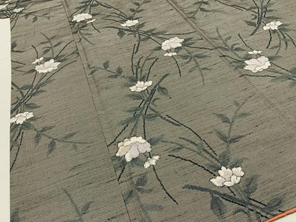 平和屋着物■上質な紬　草花文　正絹　逸品　BAAW9996hj