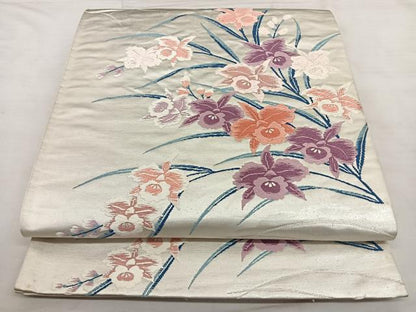 平和屋着物◎六通柄袋帯　唐織　カトレア　銀糸　正絹　逸品　BAAX0006qw