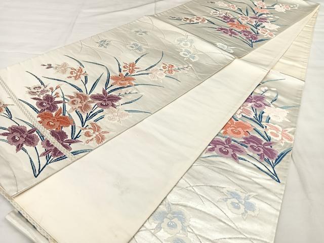 平和屋着物◎六通柄袋帯　唐織　カトレア　銀糸　正絹　逸品　BAAX0006qw