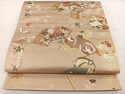 平和屋着物◎六通柄袋帯　唐織　扇面花鳥文　金糸　正絹　逸品　BAAX0008qw