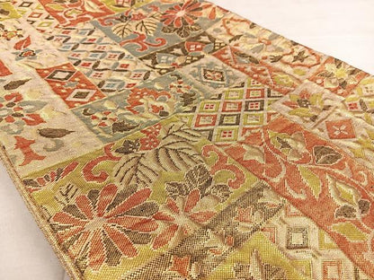 平和屋着物◎佐賀錦　六通柄袋帯　ふくれ織　吉祥文　金糸　正絹　逸品　BAAX0012qw