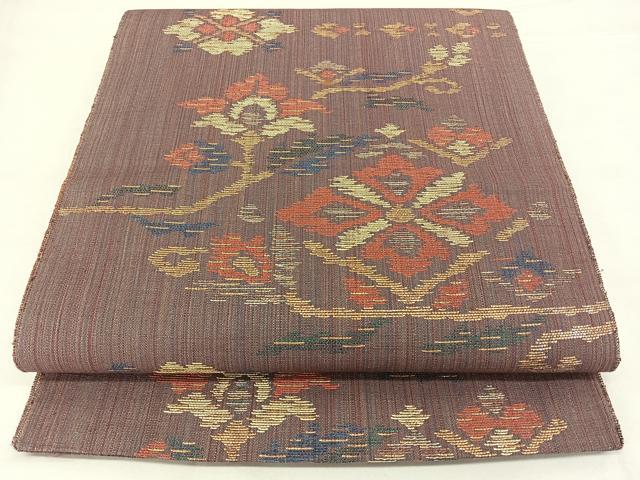 平和屋着物◎六通柄　本袋帯　花唐草文　金糸　正絹　逸品　BAAX0013qw