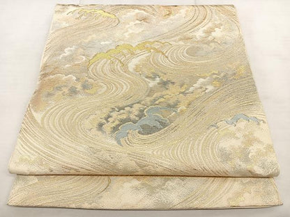 平和屋着物◎西陣　六通柄袋帯　唐織　立波文　金銀糸　正絹　逸品　BAAX0017qw