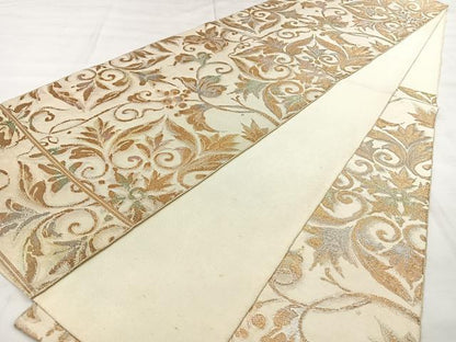 平和屋着物◎六通柄　本袋帯　花唐草文　金銀糸　正絹　逸品　BAAX0021qw