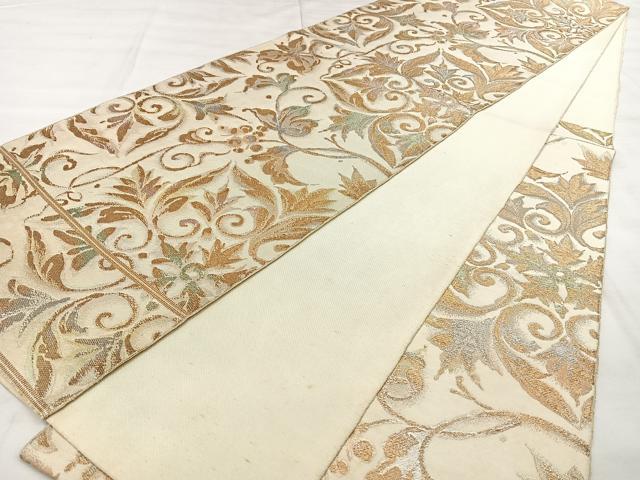 平和屋着物◎六通柄　本袋帯　花唐草文　金銀糸　正絹　逸品　BAAX0021qw