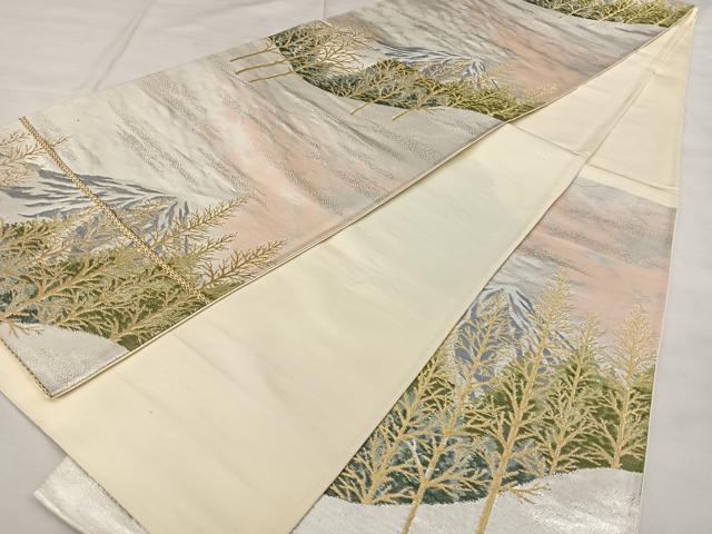 平和屋着物◎六通柄袋帯　唐織　遠山樹林文　金銀糸　正絹　逸品　BAAX0030qw