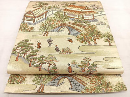 平和屋着物◎六通柄袋帯　唐織　人物文　金糸　正絹　逸品　BAAX0037qw