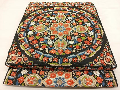 平和屋着物◎六通柄　京袋帯　唐織　花丸文　黒地　金銀糸　正絹　逸品　BAAX0038qw