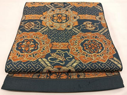平和屋着物◎六通柄　京袋帯　本袋帯　吉祥花文　金糸　正絹　逸品　BAAX0040qw