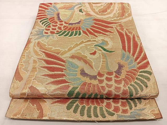 平和屋着物◎西陣　六通柄袋帯　鳳凰　金糸　証紙付き　正絹　逸品　BAAX0042qw